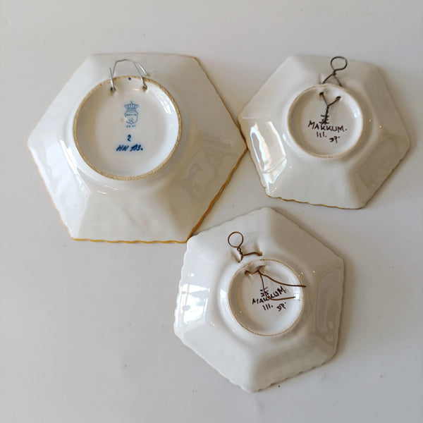 3 צלוחיות משושות, ציור יד, וינטג' הולנדי, Makkum Delft