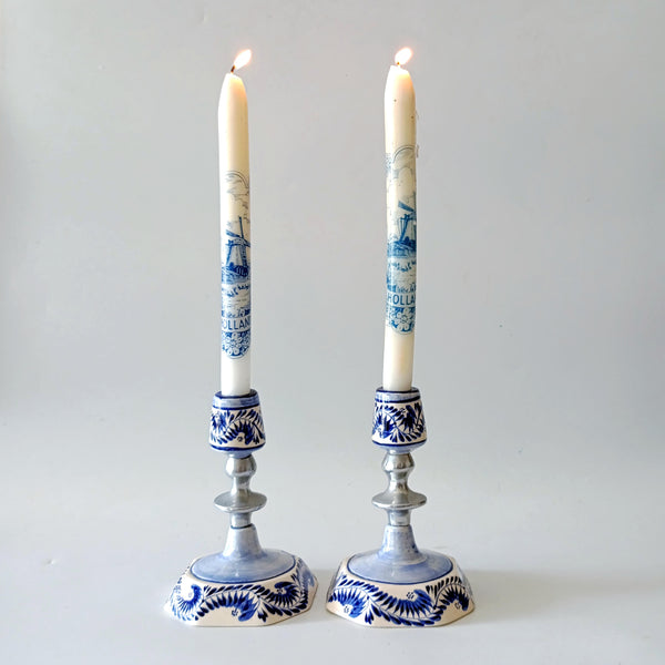 זוג פמוטים, קרמיקה ומתכת, ציור יד, וינטג' פורטוגלי