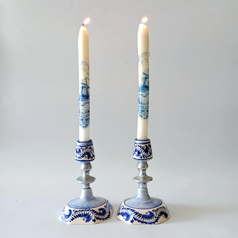 זוג פמוטים, קרמיקה ומתכת, ציור יד, וינטג' פורטוגלי