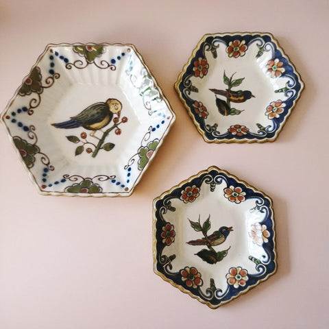 3 צלוחיות משושות, ציור יד, וינטג' הולנדי, Makkum Delft