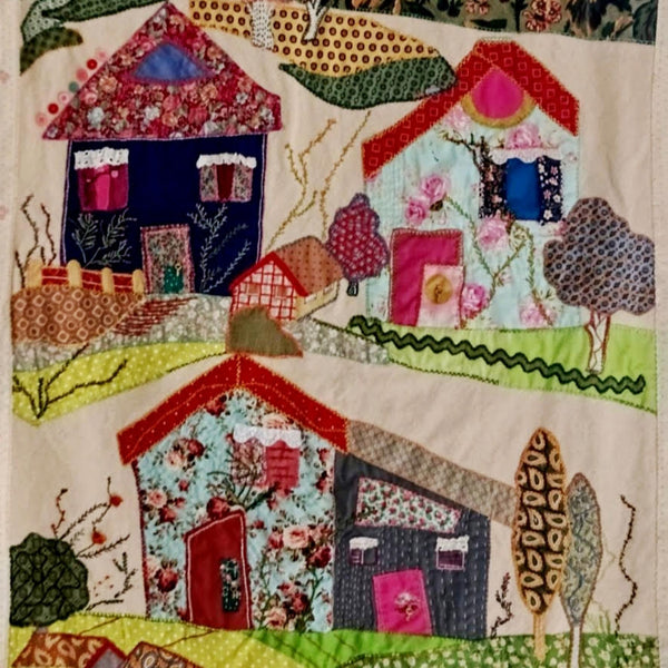 עבודת טלאים (Quilt) גדולה לתליה, עבודת יד, צבעונית ומהממת