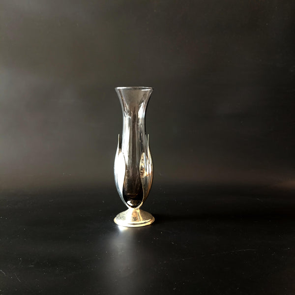 Bud vase - זכוכית ומתכת Silver Plated, וינטג'