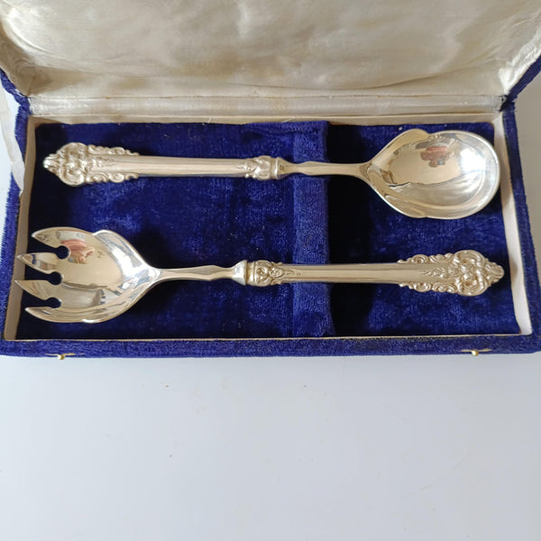 כף ומזלג לסלט, Silver Plated, בקופסת קטיפה מהדורת, וינטג'