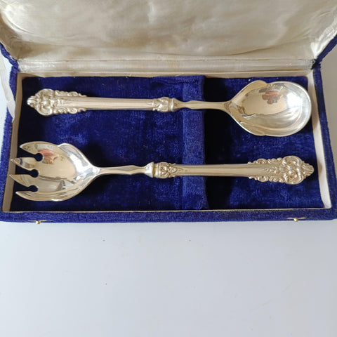 כף ומזלג לסלט, Silver Plated, בקופסת קטיפה מהדורת, וינטג'