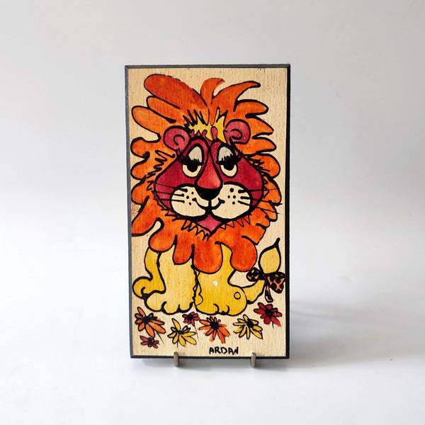 פלאק עץ/תמונה לחדר ילדים, אריה צבעוני, וינטג' ישראלי