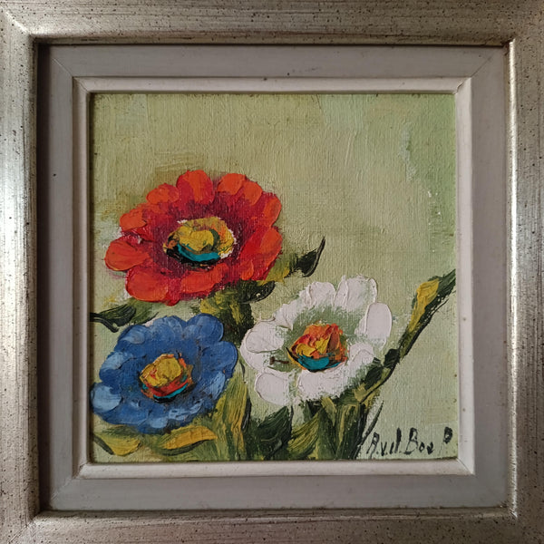 כלניות, ציור שמן מקורי ממוסגר, וינטג'