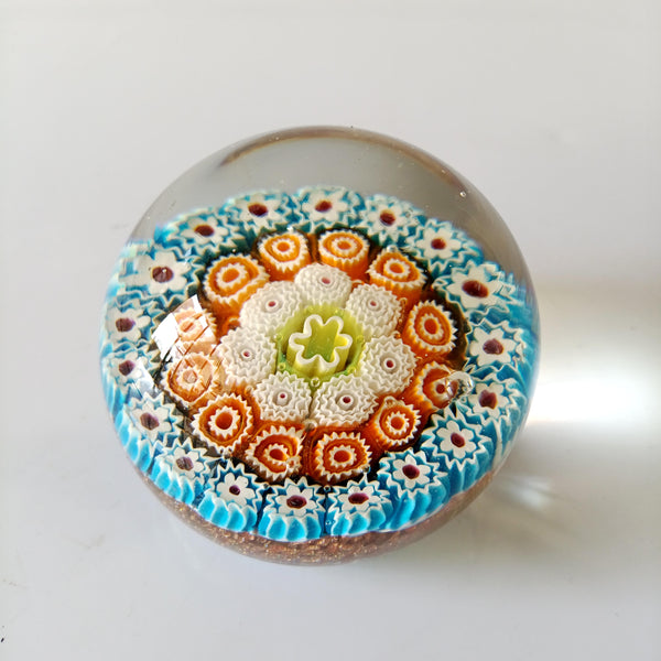 משקולת נייר - paperweight, זכוכית בטכניקת מילפיורי, וינטג' איטלקי, מורנו