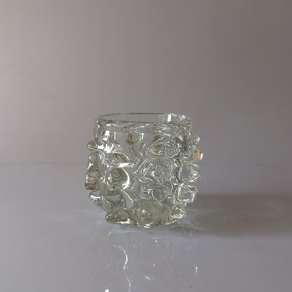 אגרטל זכוכית נמוך, טקסטורת בועות/קוצים, וינטג'