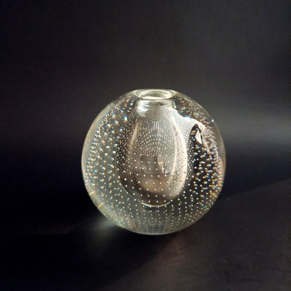 Controlled bubble vase - אגרטל זכוכית עגול, וינטג' הולנדי, Leerdam Glassworks, MCM