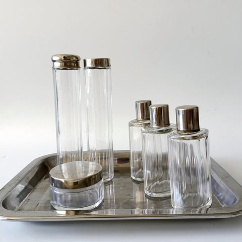 Vanity tray - מגש לטואלטיקה עם 6 מיכלי זכוכית, וינטג'
