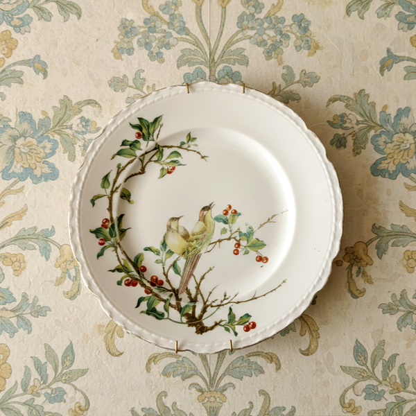 צלחת בינונית (קוטר 20.5 ס"מ) לתליה, בעיטור ציפורים, וינטג' אנגלי