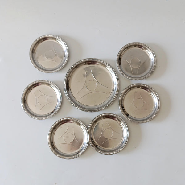 7 צלוחיות/תחתיות לכוסות, Stainless Steel, וינטג'
