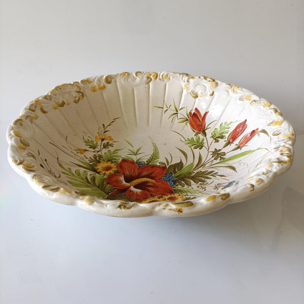 קערת הגשה גדולה (קוטר 32 ס"מ), ציור יד, וינטג' איטלקי