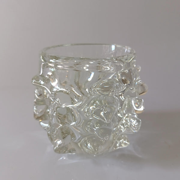 אגרטל זכוכית נמוך, טקסטורת בועות/קוצים, וינטג'