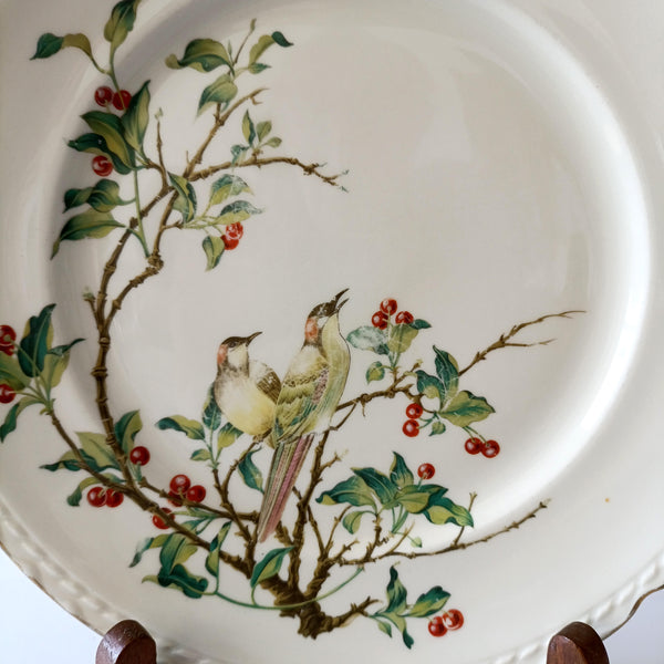 צלחת גדולה (קוטר 26 ס"מ) לתליה, בעיטור ציפורים, וינטג' אנגלי