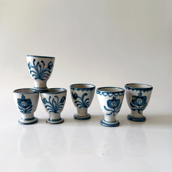 6 גביעי חרס, ציור יד, וינטג' ספרדי