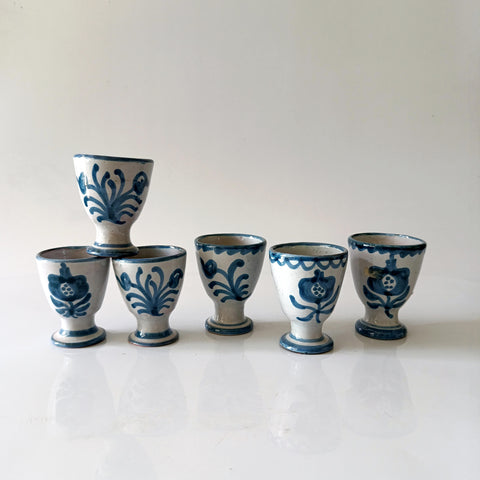 6 גביעי חרס, ציור יד, וינטג' ספרדי