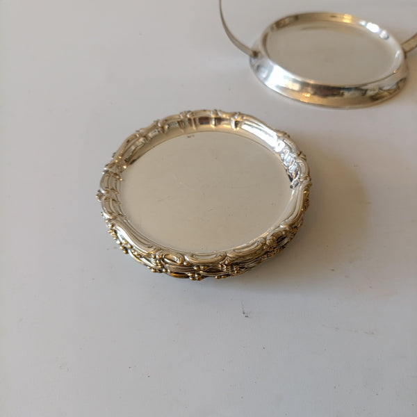 6 תחתיות לכוסות בתוך מנשא, וינטג' בלגי, Argentor, Silver Plated