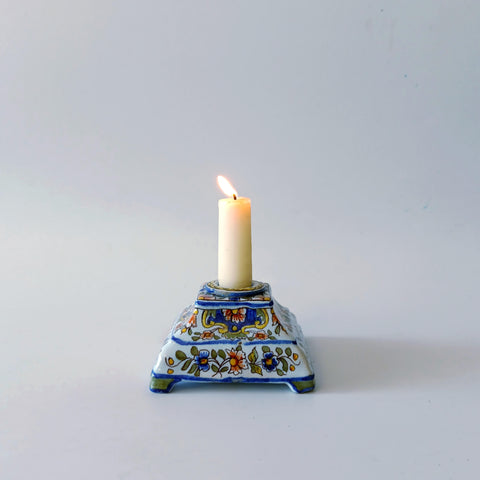 פמוט חרס, וינטג' צרפתי, ציור יד, Faiance