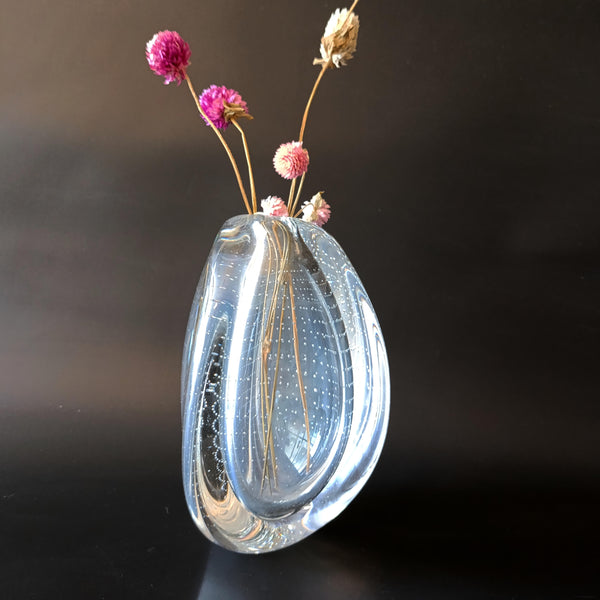 Controlled bubble vase - אגרטל זכוכית משולש, וינטג' הולנדי, Leerdam Glassworks, MCM