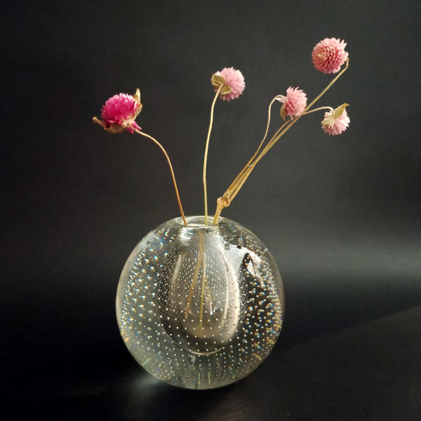 Controlled bubble vase - אגרטל זכוכית עגול, וינטג' הולנדי, Leerdam Glassworks, MCM