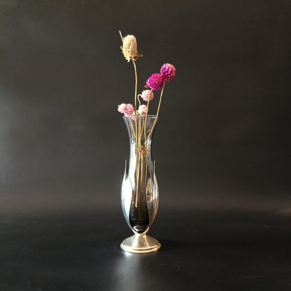 Bud vase - זכוכית ומתכת Silver Plated, וינטג'