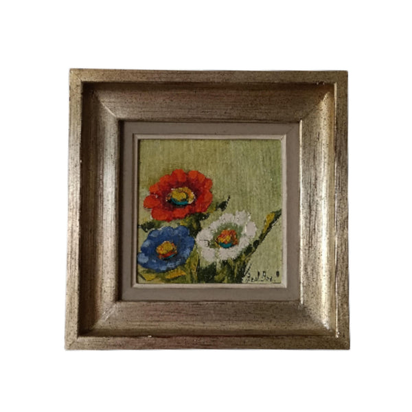 כלניות, ציור שמן מקורי ממוסגר, וינטג'