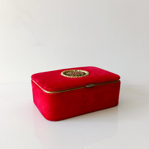 קופסת תכשיטים מקטיפה עם רקמה פטיט פוינט, וינטג' ישראלי, רוזנפלד