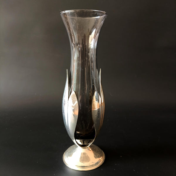 Bud vase - זכוכית ומתכת Silver Plated, וינטג'