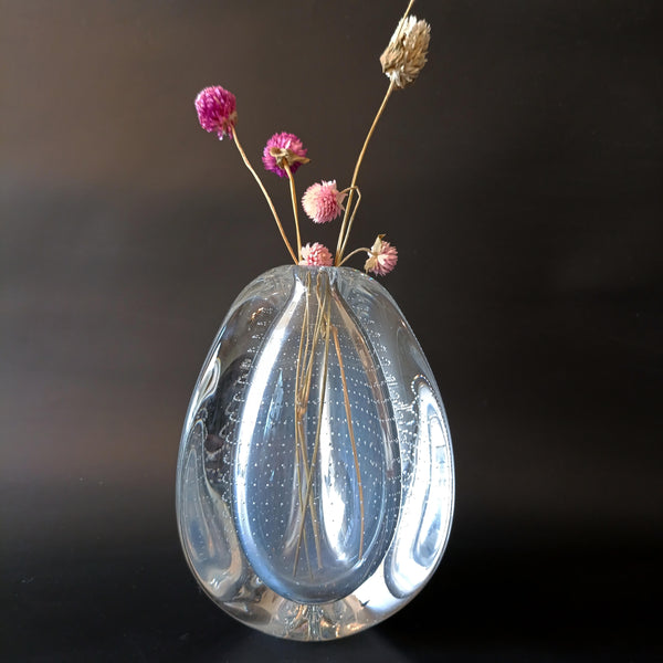 Controlled bubble vase - אגרטל זכוכית משולש, וינטג' הולנדי, Leerdam Glassworks, MCM