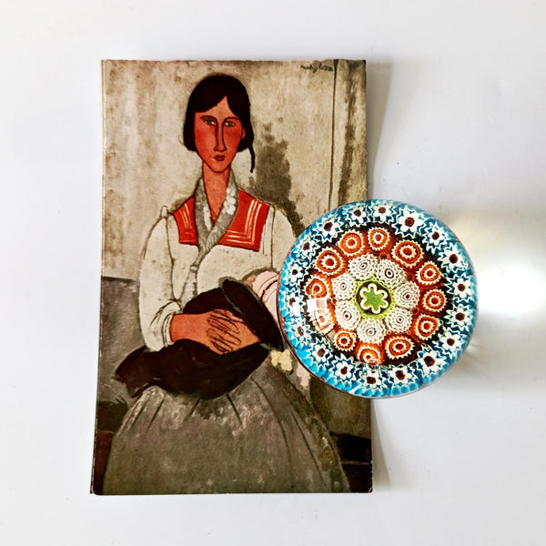 משקולת נייר - paperweight, זכוכית בטכניקת מילפיורי, וינטג' איטלקי, מורנו
