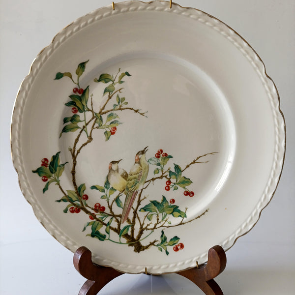 צלחת גדולה (קוטר 26 ס"מ) לתליה, בעיטור ציפורים, וינטג' אנגלי