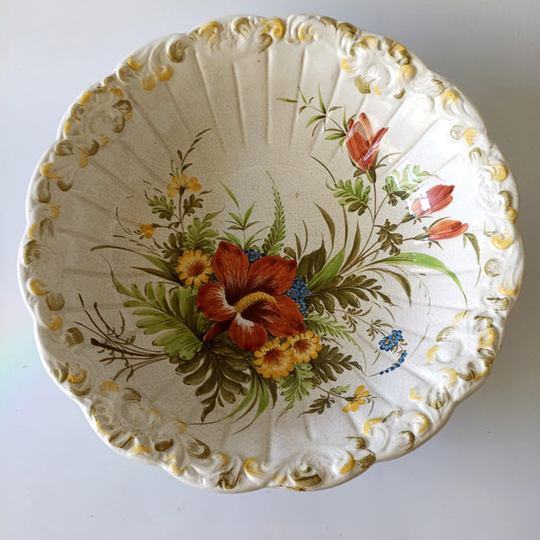 קערת הגשה גדולה (קוטר 32 ס"מ), ציור יד, וינטג' איטלקי