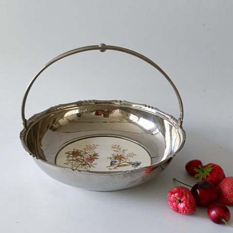 קערת הגשה עם ידית, שילוב של Stainless Steel עם קרמיקה, וינטג'