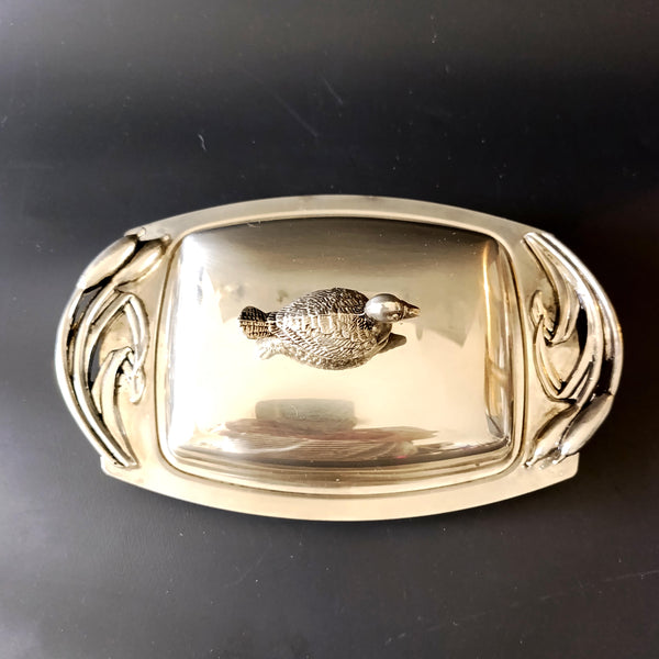 כלי לחמאה, Silver Plated וזכוכית, אר דקו, וינטג'