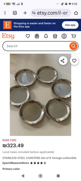 6 תחתיות לכוסות בתוך מנשא, וינטג' בלגי, Argentor, Silver Plated