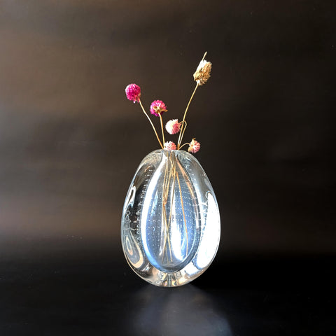 Controlled bubble vase - אגרטל זכוכית משולש, וינטג' הולנדי, Leerdam Glassworks, MCM
