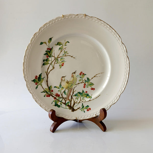 צלחת גדולה (קוטר 26 ס"מ) לתליה, בעיטור ציפורים, וינטג' אנגלי