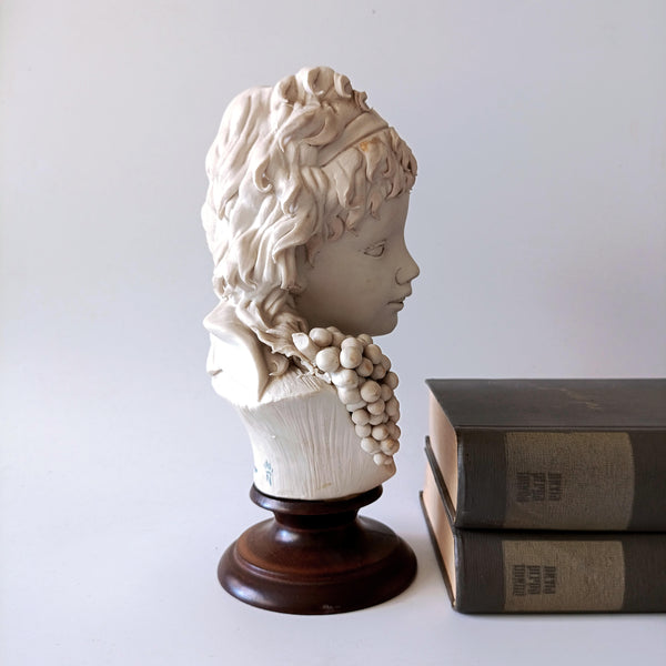 Woman Bust - פסל אשה על בסיס עץ, וינטג' איטלקי