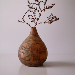 calabash, gourd - גילוף יד של דלעת, אמנות שבטית אפריקאית, וינטג'