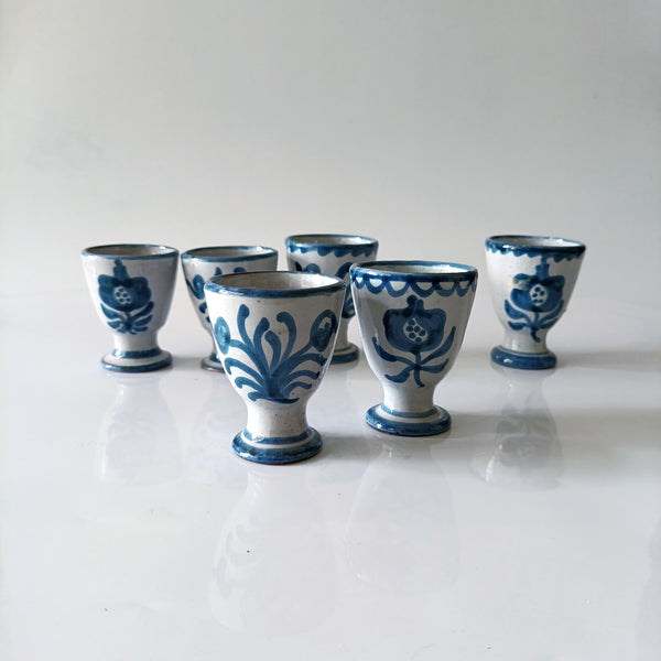 6 גביעי חרס, ציור יד, וינטג' ספרדי