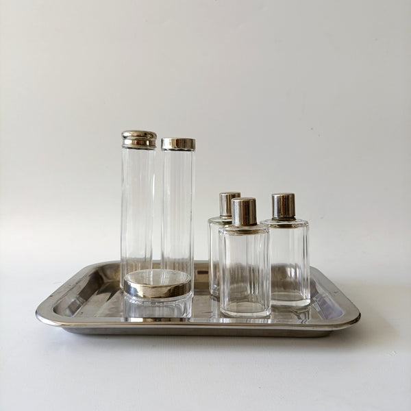 Vanity tray - מגש לטואלטיקה עם 6 מיכלי זכוכית, וינטג'