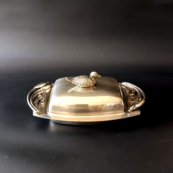 כלי לחמאה, Silver Plated וזכוכית, אר דקו, וינטג'