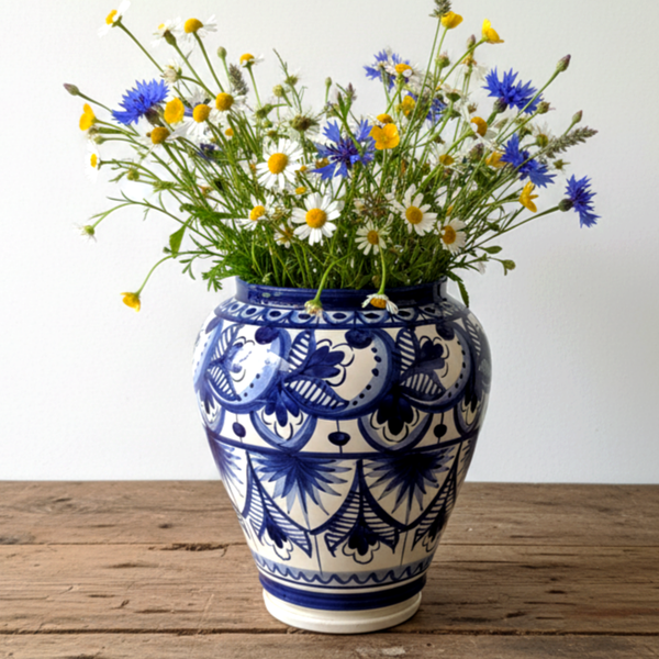 אגרטל חרס גדול (גובה כ-30 ס"מ) ציור יד, וינטג' ספרדי