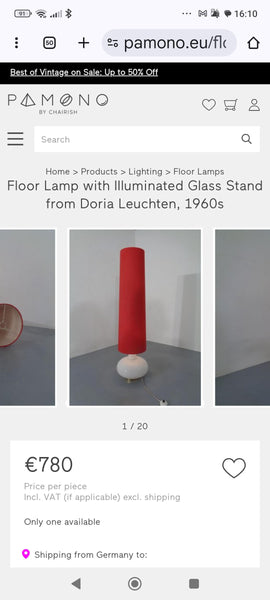 מנורת רצפה, שלושה מצבי הדלקה, וינטג' גרמני, MCM, Doria Leuchten