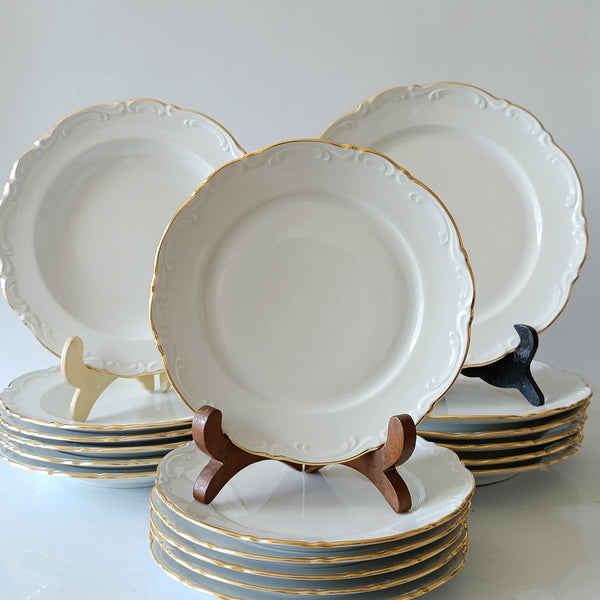 סט צלחות מנה עיקרית, מרק וראשונה ל- 6 אנשים, וינטג' גרמני, Mitterteich, חדש, ללא שימוש קודם