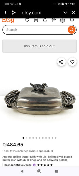 כלי לחמאה, Silver Plated וזכוכית, אר דקו, וינטג'