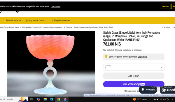 מציאה נדירה, Stelvia Glass (Empoli, Italy), כלי זכוכית דקורטיבי מדהים