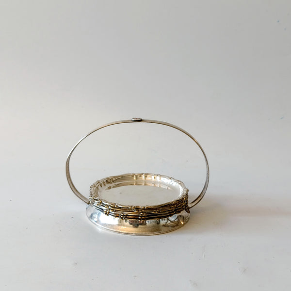 6 תחתיות לכוסות בתוך מנשא, וינטג' בלגי, Argentor, Silver Plated