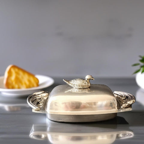 כלי לחמאה, Silver Plated וזכוכית, אר דקו, וינטג'